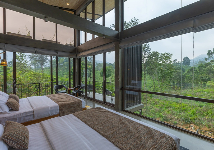 two beds with the mountain view