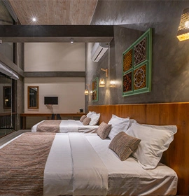 bed room with mountain view